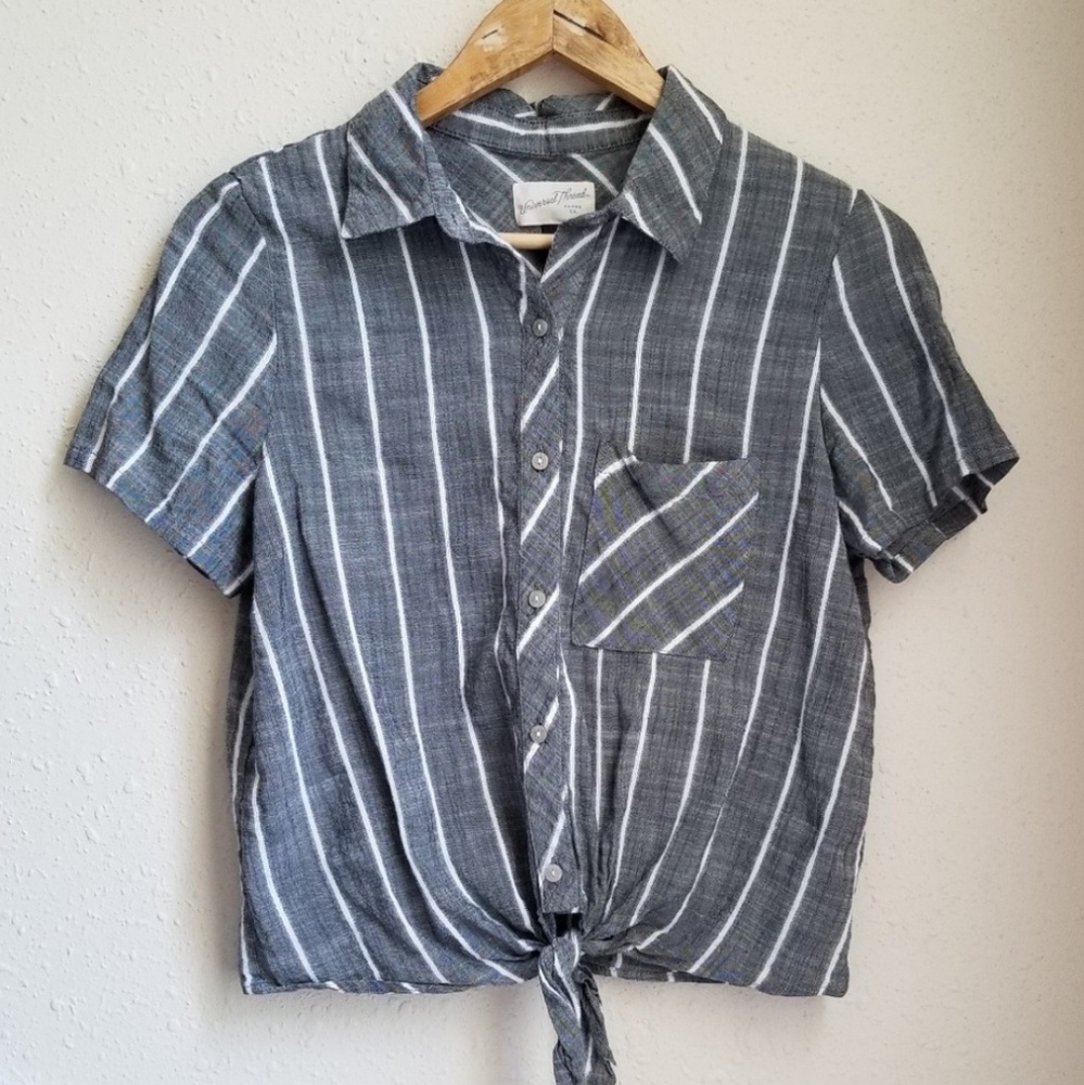 Universal Thread Cropped Striped Button Down Top - image 1
